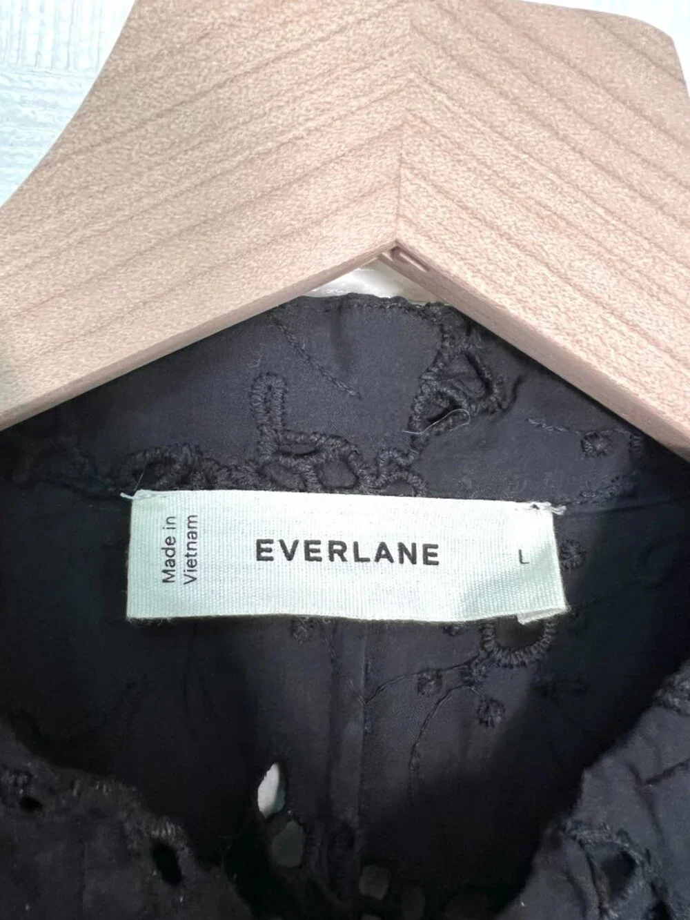 Everlane The Eyelet Midi Dress in Black Size Large NWOT